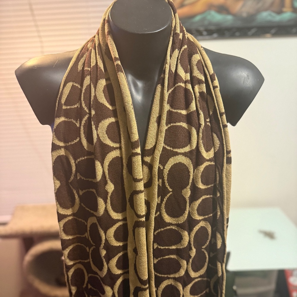 Coach Monogram Knit Scarf Brown Tan Signature Logo